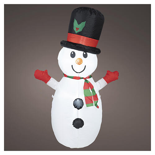 Boneco de neve inflável luminoso LED branco frio multicolor 120x78x50 cm para exterior 1