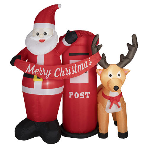 Inflatable Santa Claus and reindeer with LED mailbox for outdoors, 70x60x38 in 1