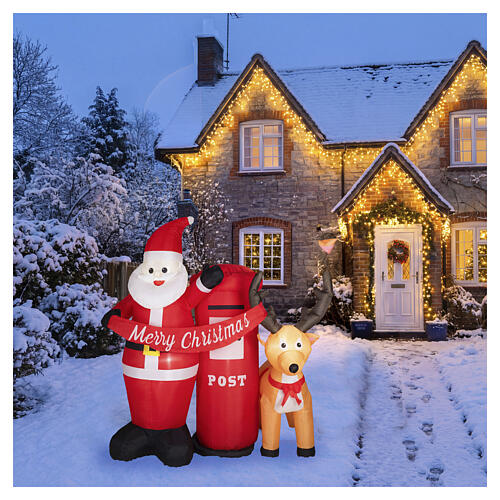 Pai Natal e rena infláveis de Natal com caixa de correio LED 180x150x95 cm para exterior 2