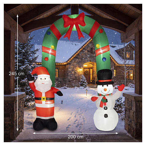 Arche gonflable Père Noël et bonhomme de neige LED 245x198x80 cm pour extérieur 2