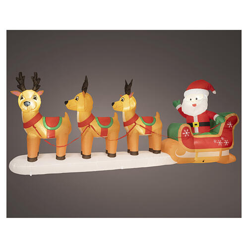 Outdoor inflatable Christmas sleigh with Santa and LED reindeers, 55x140x30 in 3