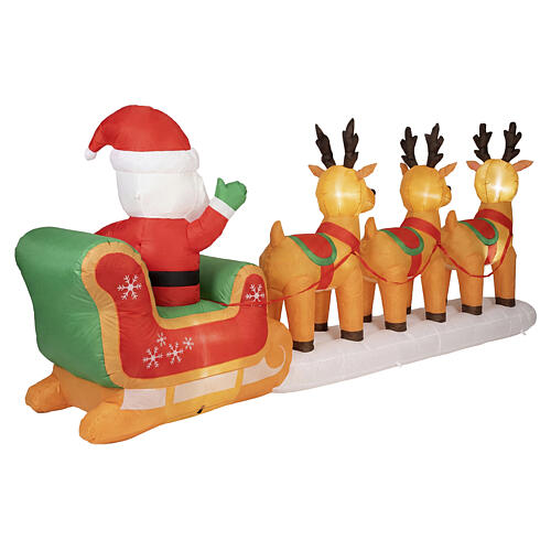 Slitta gonfiabile natalizia con Babbo Natale e renne LED 140x355x75 cm da esterno 4