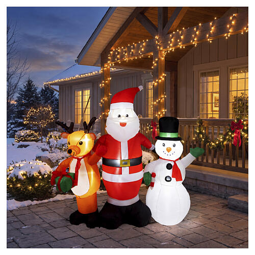 Conjunto insuflável com Pai Natal, rena e boneco de neve LED 150x150x45 cm para exterior 2