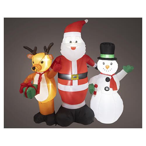 Conjunto insuflável com Pai Natal, rena e boneco de neve LED 150x150x45 cm para exterior 3