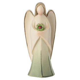 Anjo da guarda Harmonie colorido com trevo em madeira de bordo Val Gardena