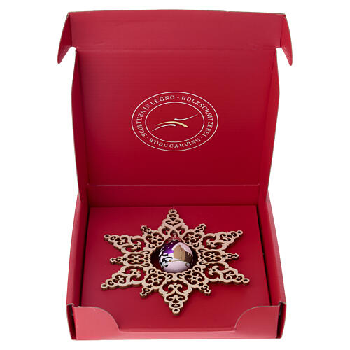 Beech wood star decoration with purple glass ball, 5.5 in, Val Gardena 4