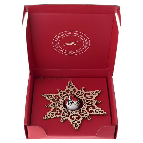 Christmas star decoration, 5.5 in, with orange glass ball, Val Gardena 4