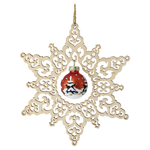 Étoile de Noël 14 cm avec boule en verre orange Val Gardena 3