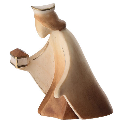 Kneeling Wise King Melchior Aram Nativity Figurine in Brown Wood Val Gardena 2