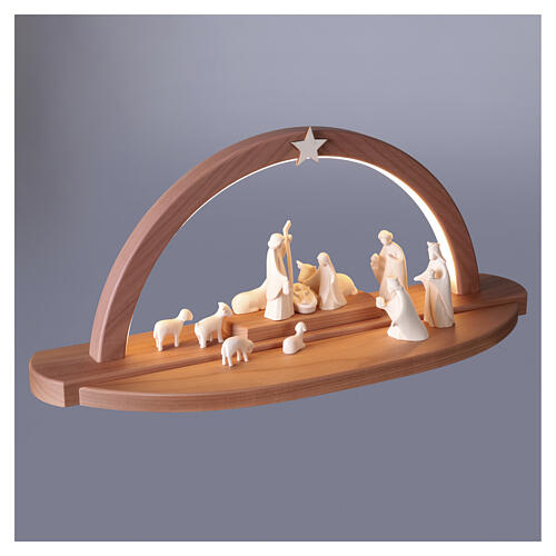 Belén Aram 15 piezas en arco de luz LED de madera natural Val Gardena 5