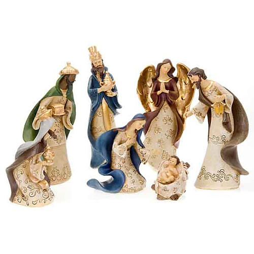 Crèche résine marquetée 28 cm 1