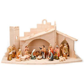 Stylised wooden nativity scene 14 cm
