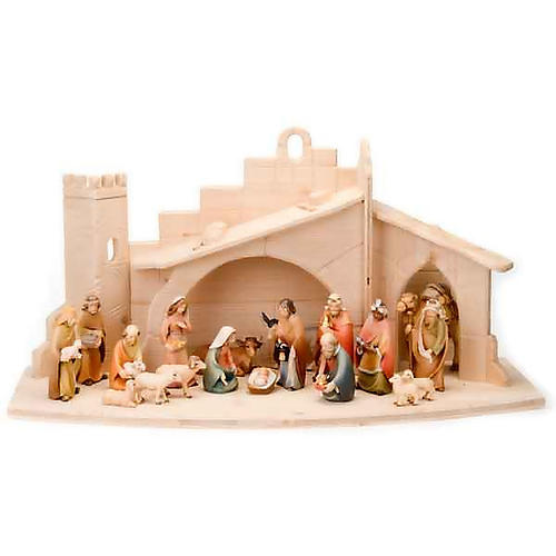 Stylised wooden nativity scene 14 cm 1
