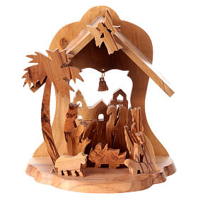 Presépio de Natal cabana madeira de oliveira 16 cm
