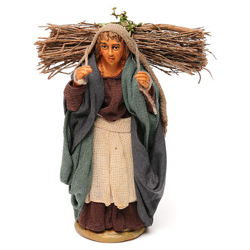 Nativity set accessory woman with firewood 10 cm clay 1