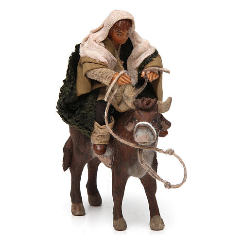 Nativity set accessory Countryman on ox 10 cm figurine 3