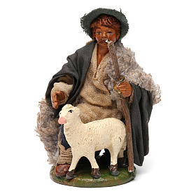 Pastor de joelhos com ovelha 10 cm terracota