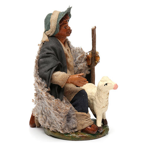 Nativity set accessory Kneeling shepherd sheep 10 cm figurines 3