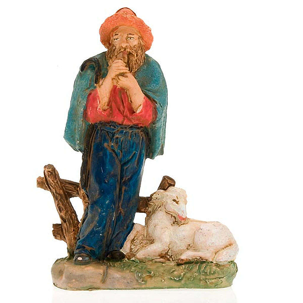 Nativity scene figurine Shepherd with pipe and sheep 10cm online