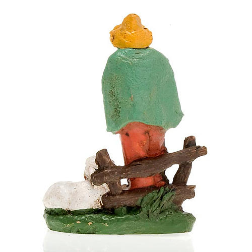 Nativity scene figurine Shepherd with pipe and sheep 10cm 2
