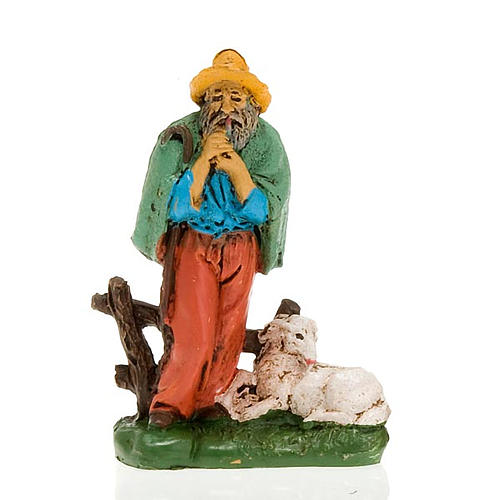 Nativity scene figurine Shepherd with pipe and sheep 10cm 1