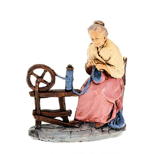 Nativity set figurine, woman spinning wool 10cm 1