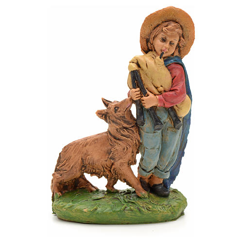 Nativity set figurine, shepher with dog and pipe 10cm 1