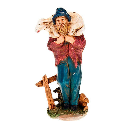 Nativity set figurine, shepherd with sheep on his shoulders 13cm 1