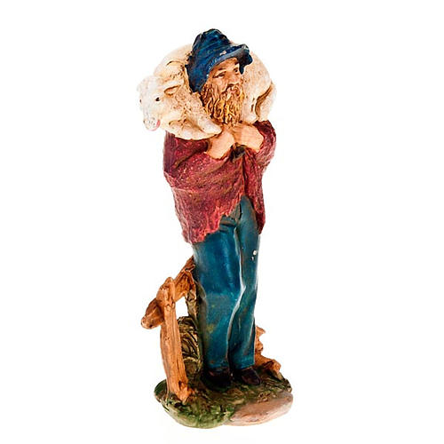 Nativity set figurine, shepherd with sheep on his shoulders 13cm 2
