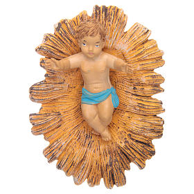 Statue Gesù Bambino: Bambinello con culla dorata per presepe cm 18 Statue Gesù Bambino: Bambinello con culla dorata per presepe cm 18