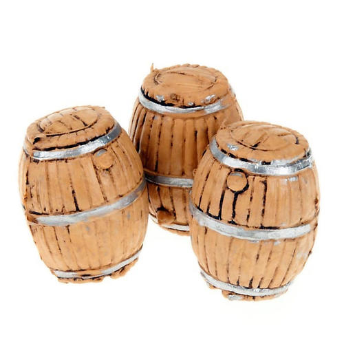 Nativity set accessory, set of 3 wood-effect barrels 1