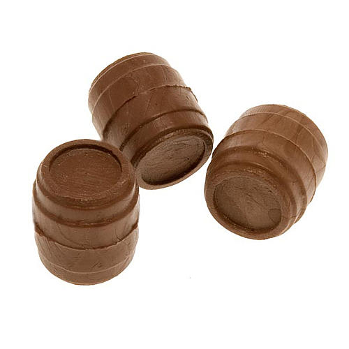 Nativity set accessory, set of 3 dark wood-effect barrels 2
