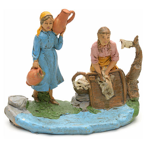 Waschfrau und Frau mit Vasen Ortschaft fuer Krippe 13 Zentimeter 1