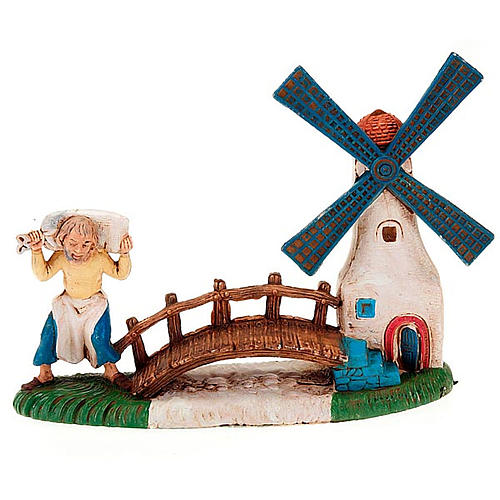 Mugnaio mulino ponte cm 10 ambientazione presepe 1