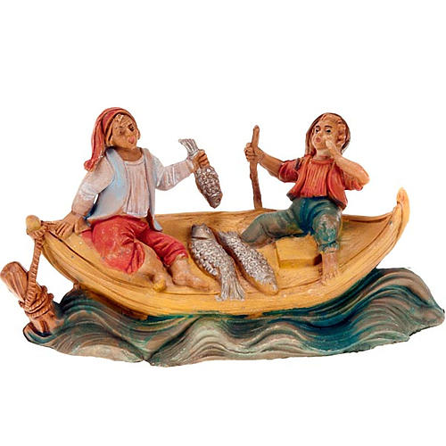 Nativity setting, fisherman in a boat with fish 8cm 1