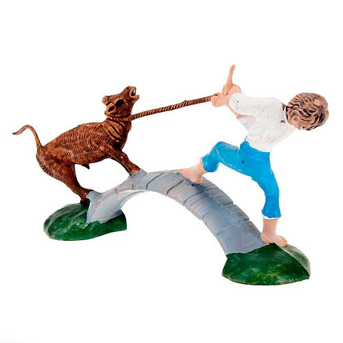 Nativity scene accessory, boy with a calf on bridge 2