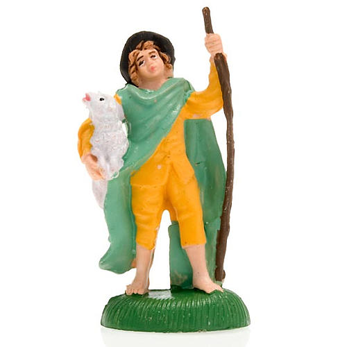 Nativity set figurine, shepherd with sheep in his arm 8cm 3