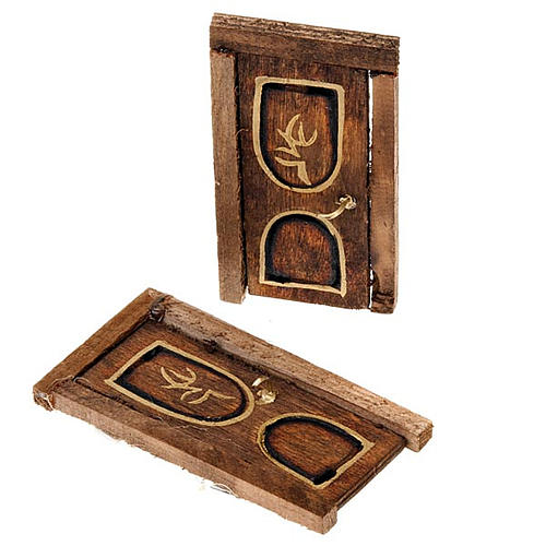 Nativity set accessory, set of wooden doors 2pcs 1