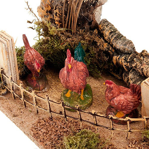 Galline e piante con staccionata ambientazione 8-10 cm 2