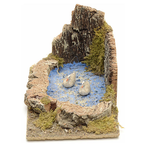 Nativity setting, geese and chicks in a lake 2