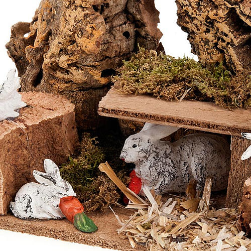 Conigli nella tana con cuccioli ambientazione presepe 8-10 cm 2