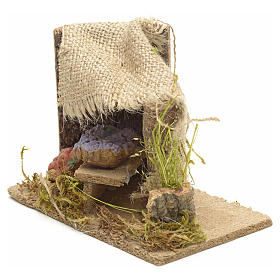 Cibo in miniatura presepe: Banchetto di verdure con tenda ambientazione presepe