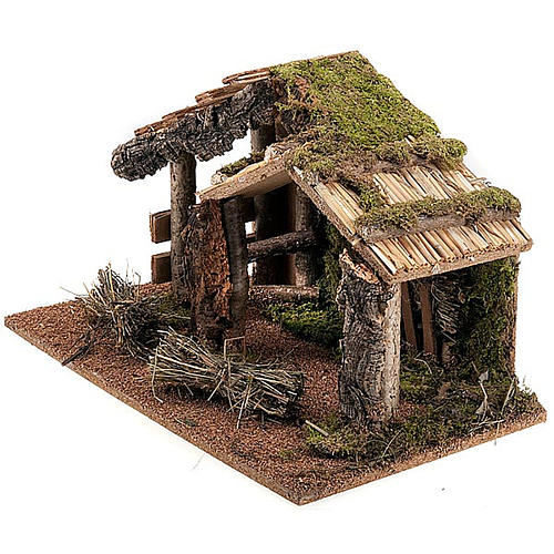 Nativity scene, hut with hay and wooden roof, 43x24x25cm 3