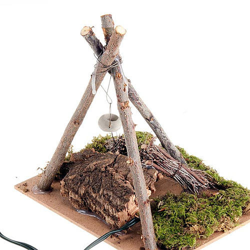 Fuoco elettrico per presepe con pali fascine muschio 20x14x16 3