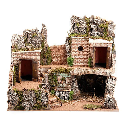 grotte pour crèche et village avec maisons sur 3 niveaux 1