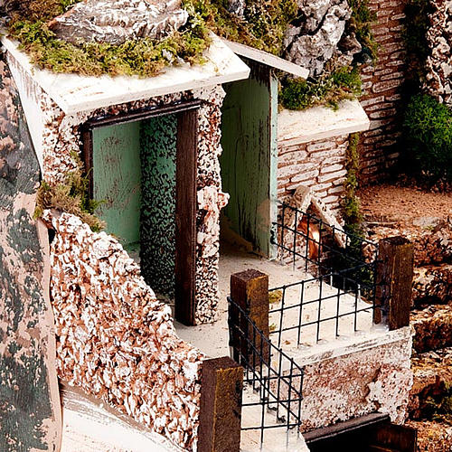 Grotte für Krippe: Treppe, Brunnen, Dorf 60x40x50 cm 2