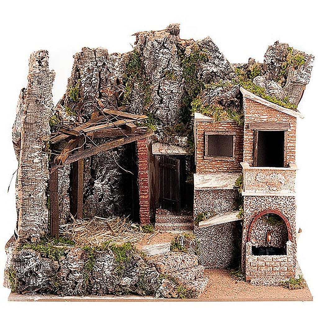 Nativity crib with fountain and village online sales on HOLYART.co.uk