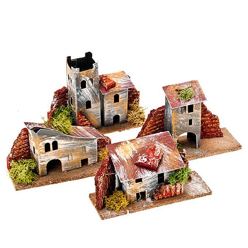 Nativity set accessory, coloured paperboard mixed houses 2