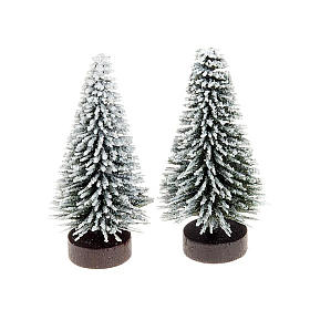 Nativity set accessory, snow-covered pine trees