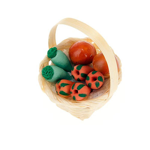 Nativity set accessory, wicker basket with vegetables 1
